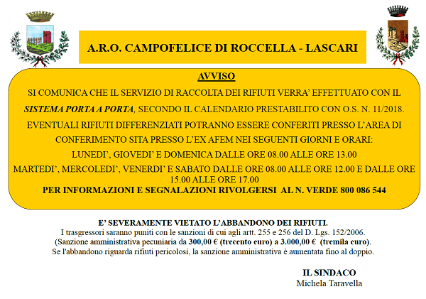 AVVISO   A.R.O. CAMPOFELICE DI ROCCELLA- LASCARI